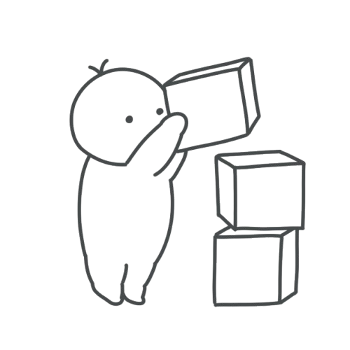 箱を積み上げて作業するシンプルなキャラクターの線画イラスト